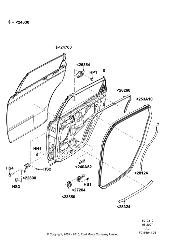 10B - Rear Doors, Hinges & Weatherstrips, 4 Door Sedan; 27/AUG/2007-07/DEC/2010