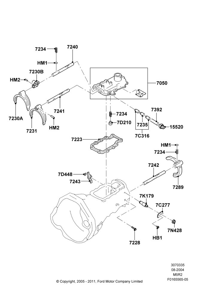 35 - Manual Trans Gear Shift Linkage, 5 Speed Manual - Mazda M5R2-C; 23/AUG/2004-18/AUG/2008