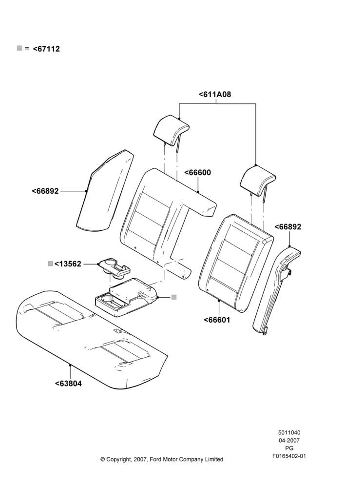 40D - Rear Seat Covers, With 2 Way Adjustable Rear Headrest; 30/APR/2007-15/JUN/2009