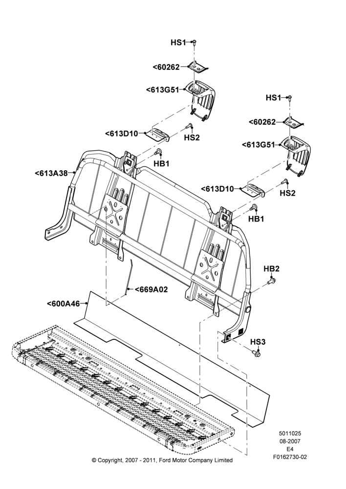 25K - Rear Seat Back, With 5th Row Bench Seat; 06/AUG/2007