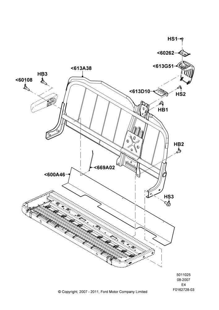 25H - Rear Seat Back, With 4th Row Bench Seat (3 Pass.); 06/AUG/2007