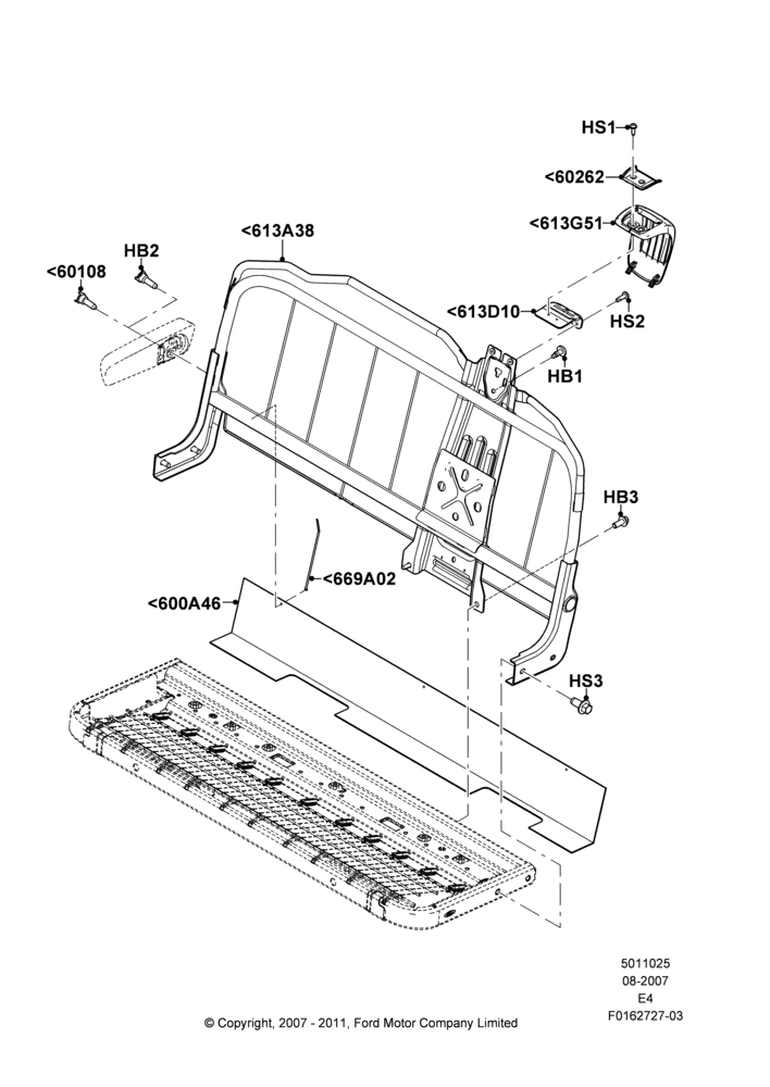 25F - Rear Seat Back, With 3rd Row Bench Seat; 06/AUG/2007