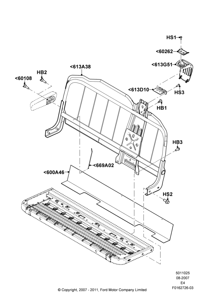 25D - Rear Seat Back, With 2nd Row Bench Seat - 3 Passngr; 06/AUG/2007