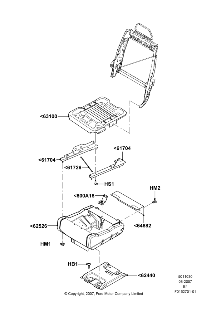 30D - Rear Seat Base, With 2nd Row Dual Captain Chairs, Passenger Side; 06/AUG/2007