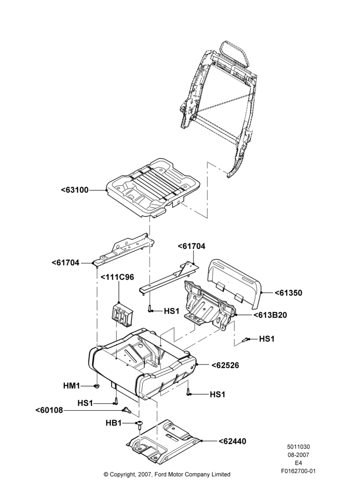 30B - Rear Seat Base, With 2nd Row Dual Captain Chairs, For Drivers Side; 06/AUG/2007