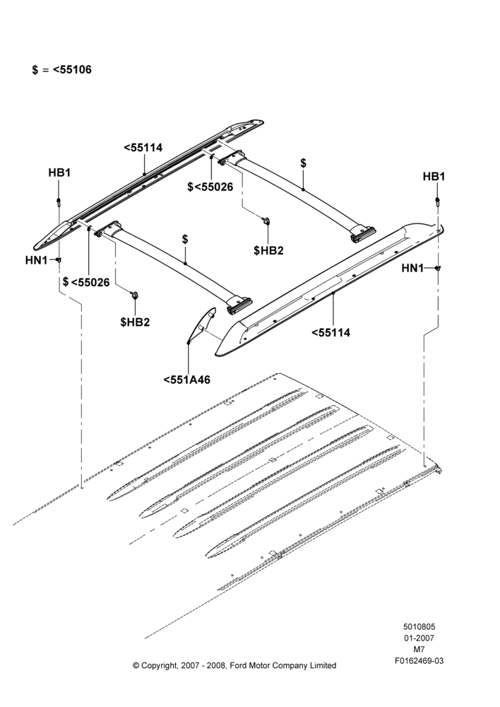 05E - Roof Rack Systems, All LHD Territories, Lincoln/Mercury Series, Production Installed; 08/JAN/2007-29/APR/2012