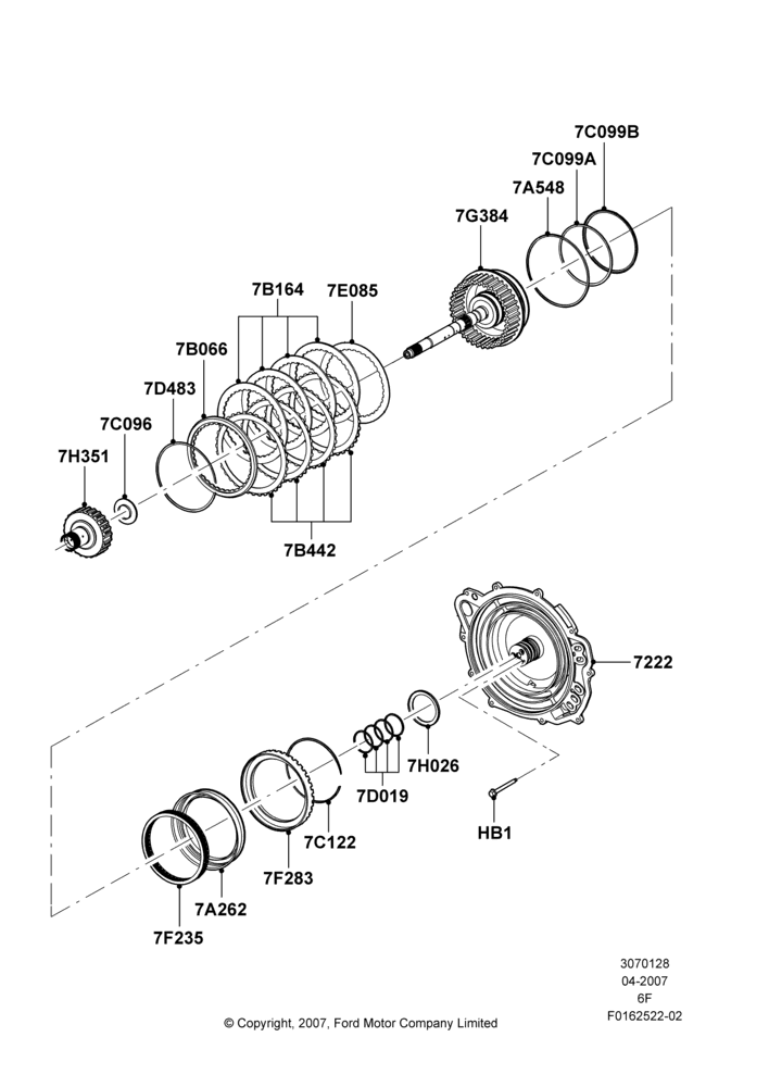 28A - Direct Clutch and Components, 6 Speed Auto Transmission 6F50; 30/APR/2007-15/JUN/2009