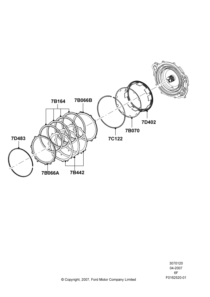20A - Reverse Clutch and Components, 6 Speed Auto Transmission 6F50; 30/APR/2007-15/JUN/2009