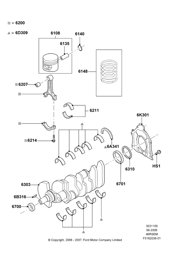 05C - Crankshaft/Pistons and Bearings, Romeo 4.6 SOHC EFI; 19/JUN/2006-26/SEP/2011