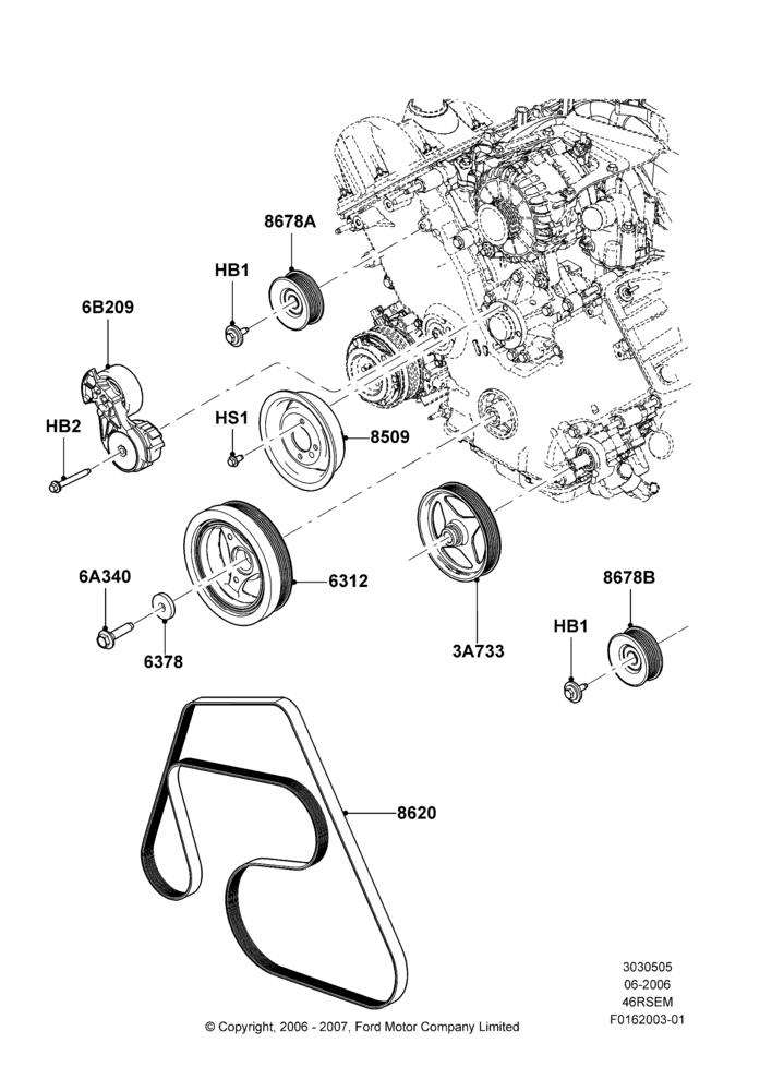 05C - Pulleys and Drive Belts, Romeo 4.6 SOHC EFI; 19/JUN/2006-26/SEP/2011