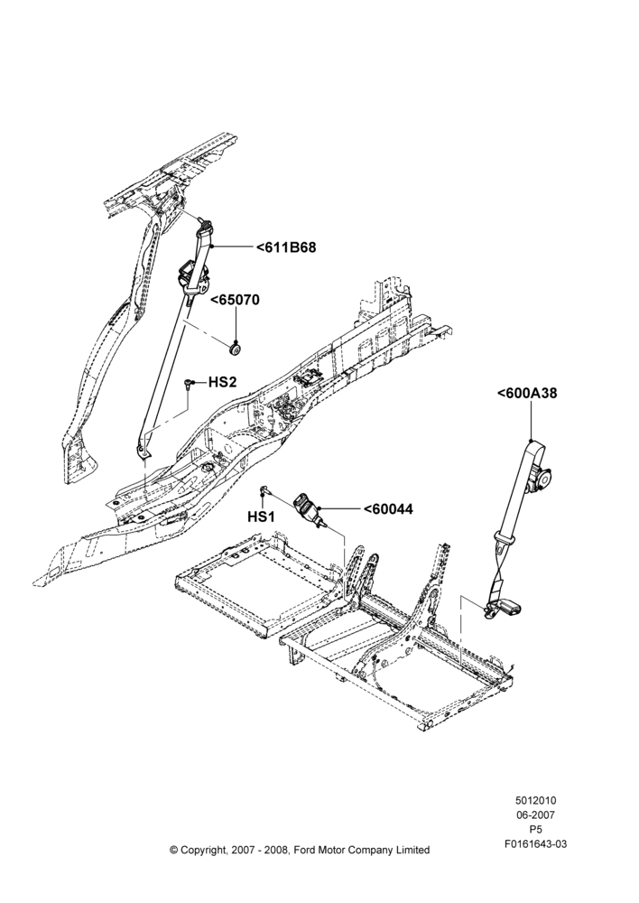 10A - Rear Seat Belts, Sec Row 60/40 (3 P)-Easy Entry, 2nd Row Quad Manual Fold Seat, With 2nd Row Quad Power Fold Seat; 18/JUN/2007-15/JUN/2009