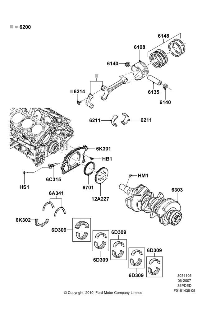 05B - Crankshaft/Pistons and Bearings, 3.5L 4V DOHC VCT SMPI V6 Gas; 18/JUN/2007-15/JUN/2009