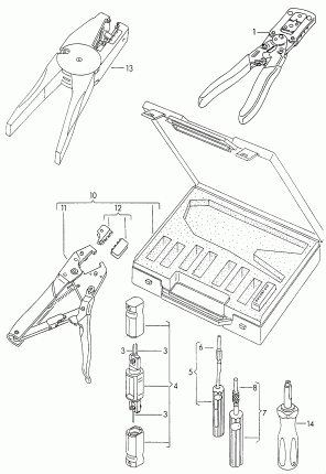 Пластмассовый ящик с обжимными клещами и комплектом вставок