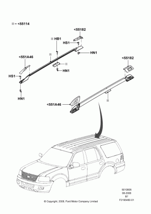 Roof Rack Systems, Roof Rack Without Crossbars, With Chrome Roof Rack W/O Crossbars, Production Installed; 02/AUG/2006-29/JUN/2009