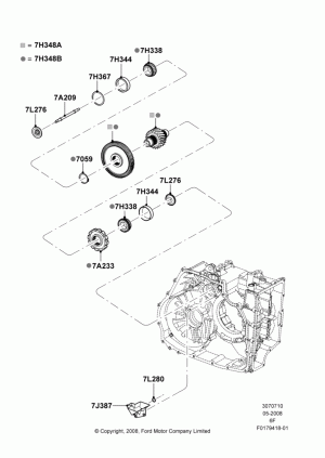 Transfer Drive Components, 6 Speed Auto Transmission 6F50, 6 Speed Auto Transmission 6F55; 05/MAY/2008