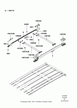 Roof Rack Systems, With Chrome Roof Rack W/Cross Bars, With Integrated Roof Rack, Production Installed; 02/AUG/2006-30/JUN/2017