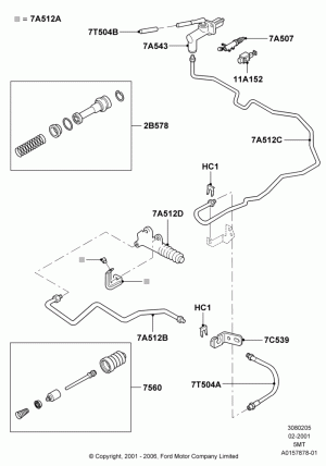 Clutch Master and Slave Cylinders, 5 Speed Manual Transmission, 5 Speed Manual Transmission - AK, RHD; 16/FEB/2001-01/MAY/2006