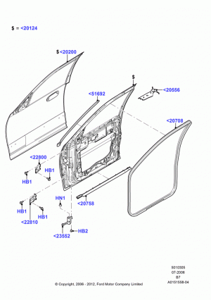 Front Doors, Hinges & Weatherstrips; 02/AUG/2006-30/JUN/2017