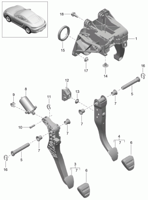 Педальный узел тормоза и сцепления