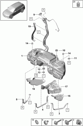 Топливный бак с навесными деталями