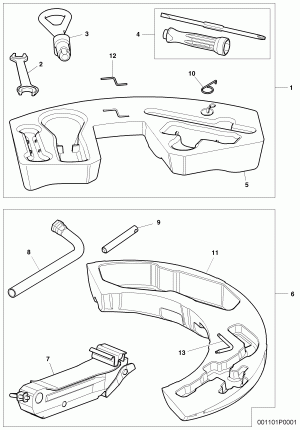IPC / BIN: 001101F0001 - COMPLETE VEHICLE & ACCESSORIES / TOOLKIT & JACK / TOOLKIT & JACK SPARE WHEE