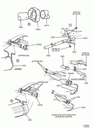 SPRING, STABILIZERS, REAR SUSPENSION-Exhaust system - 8 cyl. 5.4L & 10 cyl. 6.8L - Page B-E250/450