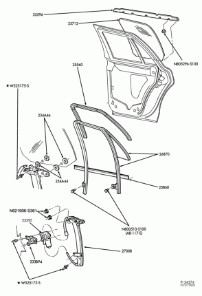BODY SIDES AND QUARTER-Window parts - rear door - B/T 54