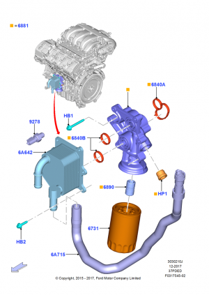 Oil Cooler and Filter, 3.7L DOHC V6 Gas., Hot Weather Group; 22/MAY/2015