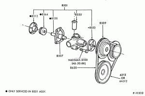 RADIATOR, GRILL AND COOLING-WATER PUMP- 4 cyl. 140 (2300cc) OHV