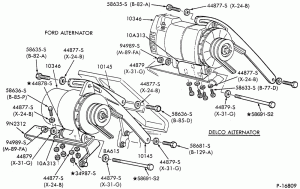 ALTERNATOR MOUNTING PARTS-L-LL-LN-LNT-LS-LT-LTL-LTS900-6 cyl. 893 Cat. diesel-Delco and Ford
