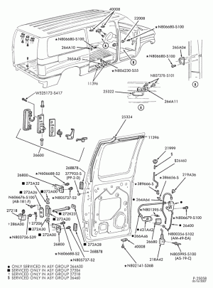 BODY SIDES AND QUARTER-Side door handle & latch parts - hinged door - 60% front-E150/450