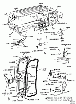 BODY SIDES AND QUARTER-Side door handle & latch parts - hinged door - 40% rear-E150/450