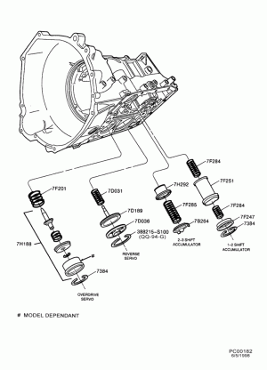 4R70W TYPE - INTERNAL PARTS-Accumulator, reverse & overdrive band & servo