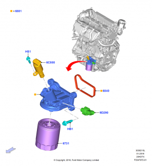 Oil Cooler and Filter, 2.0L EcoBoost (200PS) - MI4, 2.0L EcoBoost (240PS); 04/APR/2016