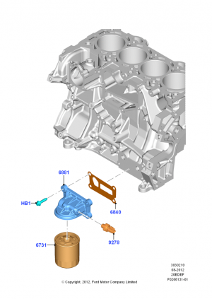 Oil Cooler and Filter, 2.0L Duratec Hybrid (130kW); 13/AUG/2012