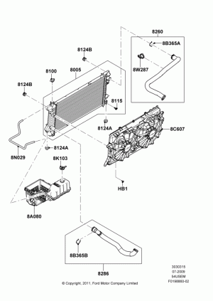 Radiator/Coolant Overflow Container, 5.4L 3V V8; 29/JUN/2009-11/AUG/2014