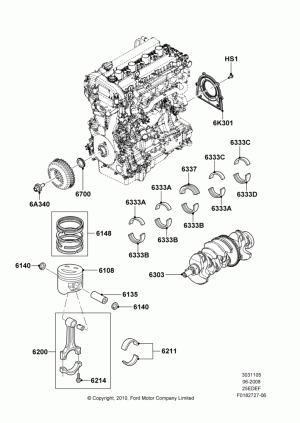Crankshaft/Pistons and Bearings, 2.5L 4v PFI I4 Gas/Electric; 23/JUN/2008-29/APR/2012