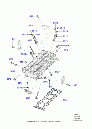Cylinder Head, 2.5L 4v PFI I4 Gas/Electric; 23/JUN/2008-29/APR/2012