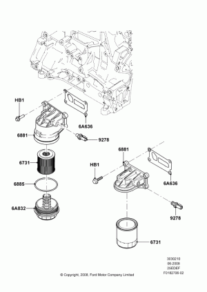 Oil Cooler and Filter, 2.5L 4v PFI I4 Gas/Electric; 23/JUN/2008-29/APR/2012