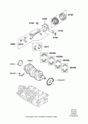 Crankshaft/Pistons and Bearings, 3.0L 4V OHC V6 Duratec 230HP; 23/JUN/2008-29/APR/2012