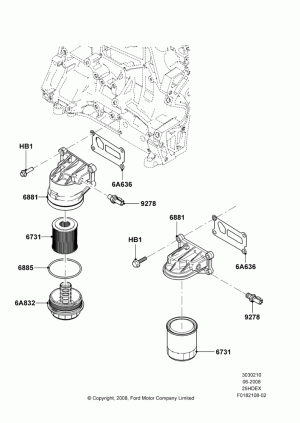 Oil Cooler and Filter, 2.5L Duratec (110kW/150PS); 23/JUN/2008-29/APR/2012