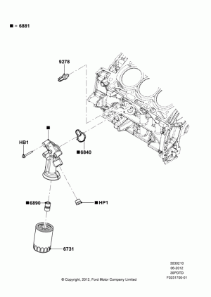 Oil Cooler and Filter, 3.5L DOHC T/C V6 Gas; 04/SEP/2012-03/MAR/2019