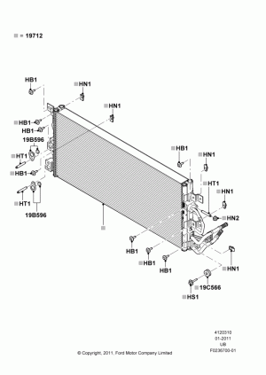 Air Conditioning Condensr/Compressr, 2.0L EcoBoost (240PS), Condenser Assy; 13/JUN/2011-04/MAY/2015