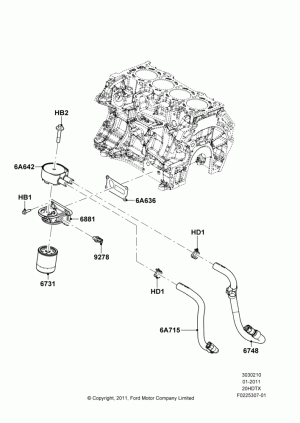 Oil Cooler and Filter, 2.0L EcoBoost (240PS); 18/JUL/2011-04/MAY/2015