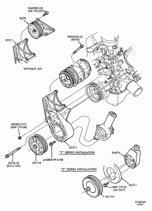 AIR CONDITIONING-Compressor installation - integral - 8 cyl. 5.0L & 5.8L-E150/350,E(Super Duty)