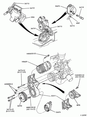 STEERING-Power steering system - Pump installation - 8 cyl. 5.8L-E150/350,E(Super Duty)