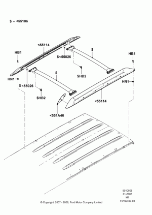 Roof Rack Systems, All LHD Territories, Lincoln/Mercury Series, Production Installed; 08/JAN/2007-29/APR/2012