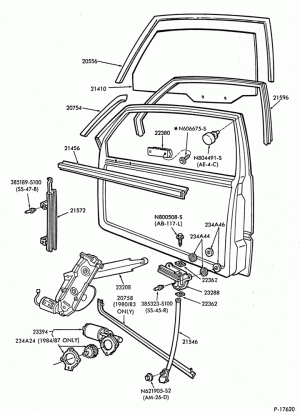 BODY SIDES AND QUARTER-Window parts - front door - w/o air vent