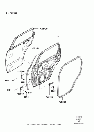 Rear Doors, Hinges & Weatherstrips; 08/JAN/2007-29/APR/2012