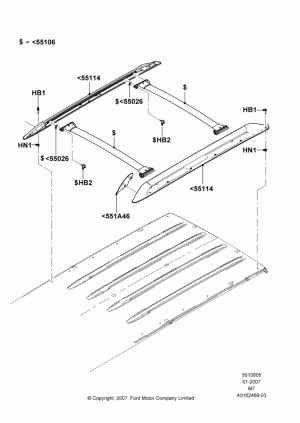 Roof Rack Systems, All LHD Territories, Ford Series, Production Installed; 08/JAN/2007-29/APR/2012